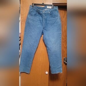 Rag & Bone Jeans High Rise Nina Ankle Cigarette Size 32 in Poppy Wash Raw Hem
